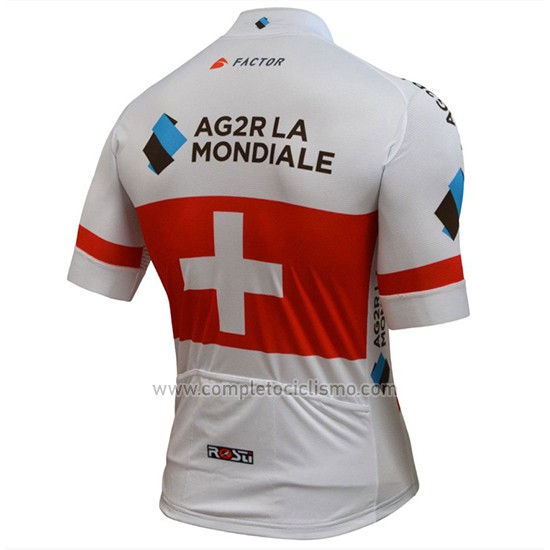 2018 Abbigliamento Ciclismo Ag2r La Mondiale Campione Svizzera Manica Corta e Salopette